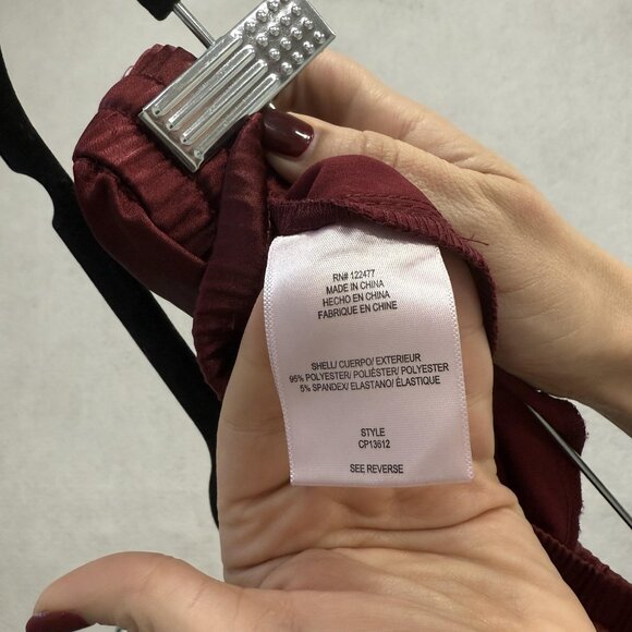 NSR Pants Womens Large Burgundy Satin Cargo Drawstring Elastic Waist Pockets - Picture 3 of 11